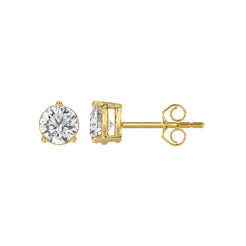 3 Prong Basket Pushback Stud Earrings - 1.5ct - 14K Yellow Gold