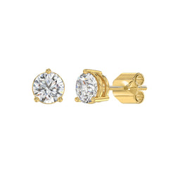 Lab Diamond 3-Prong Basket Pushback Stud Earrings - 2.5ct - 14K Yellow Gold