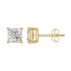 Lab Diamond 4-Prong Princess Stud Earring - 3ct - 14K Yellow Gold