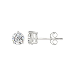3 Prong Basket Pushback Stud Earrings - 1.5ct - 14K White Gold