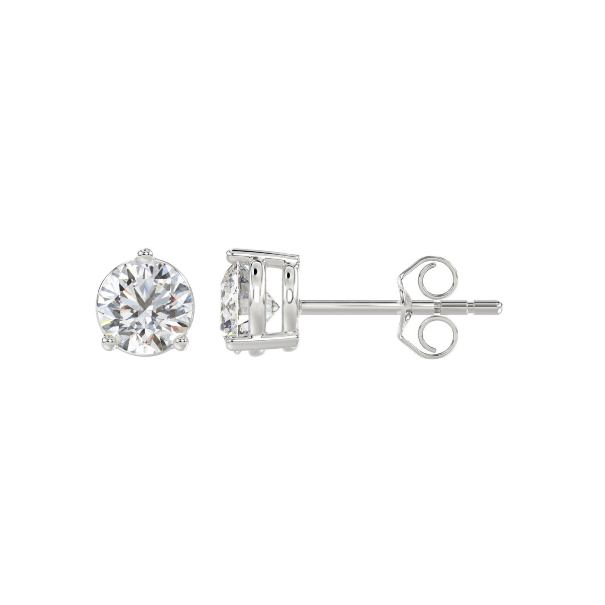3 Prong Basket Pushback Stud Earrings - 1.5ct - 14K White Gold