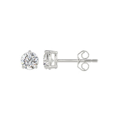3 Prong Basket Pushback Stud Earrings - 1ct - 14K White Gold