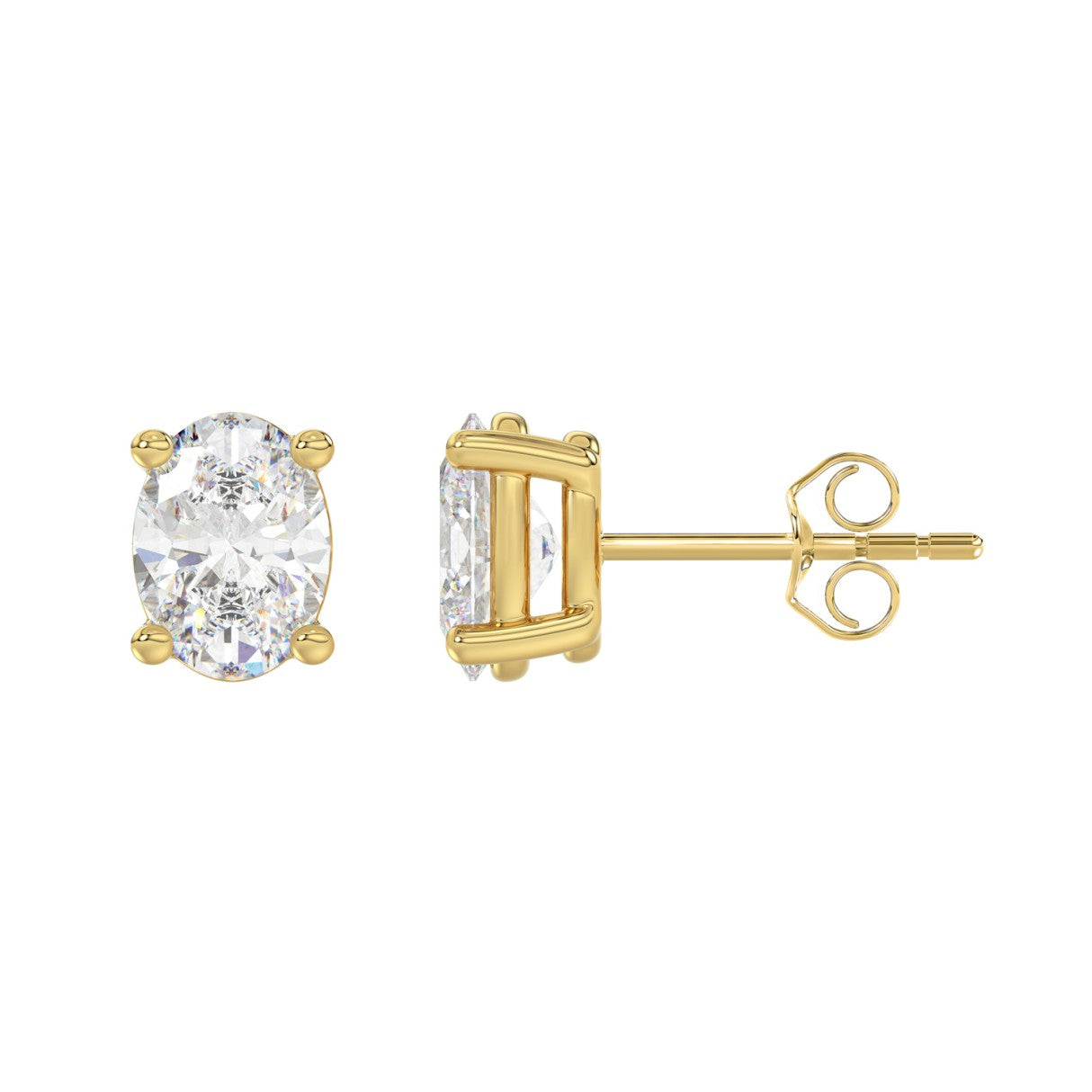 Lab Diamond 4-Prong Oval Stud Earring - 3ct - 14K Yellow Gold