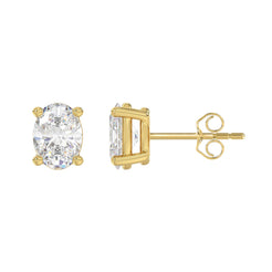 Lab Diamond 4-Prong Oval Stud Earring - 3ct - 14K Yellow Gold