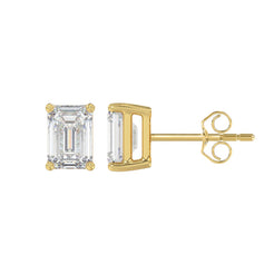 Lab Diamond 4-Prong Emerald Cut Stud Earring - 2ct - 14K Yellow Gold