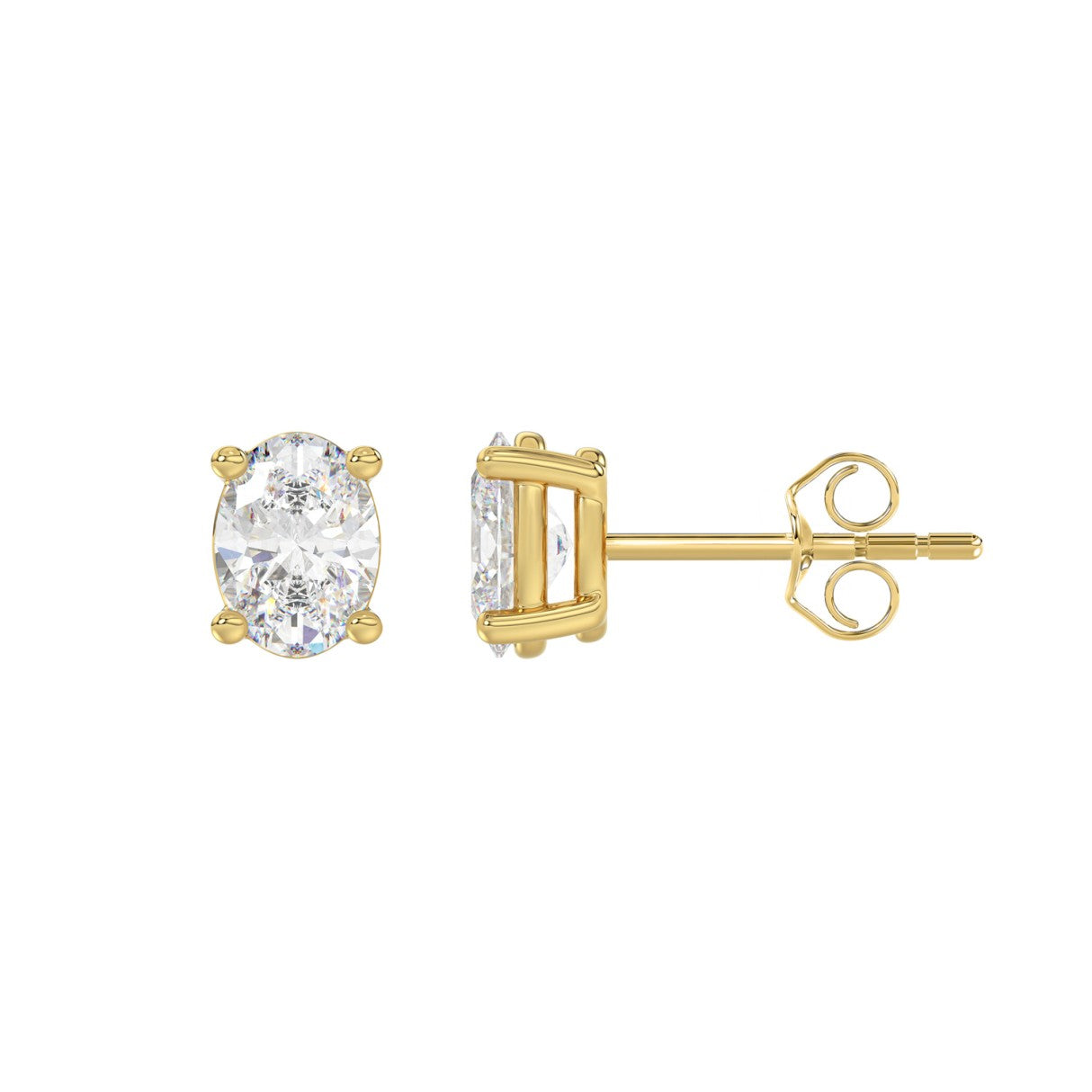 Lab Diamond 4-Prong Oval Stud Earring - 1.5ct - 14K Yellow Gold