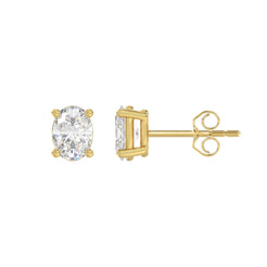 Lab Diamond 4-Prong Oval Stud Earring - 1.5ct - 14K Yellow Gold
