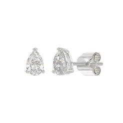 Lab Diamond 3-Prong Pear Stud Earring - 1ct - 14K White Gold