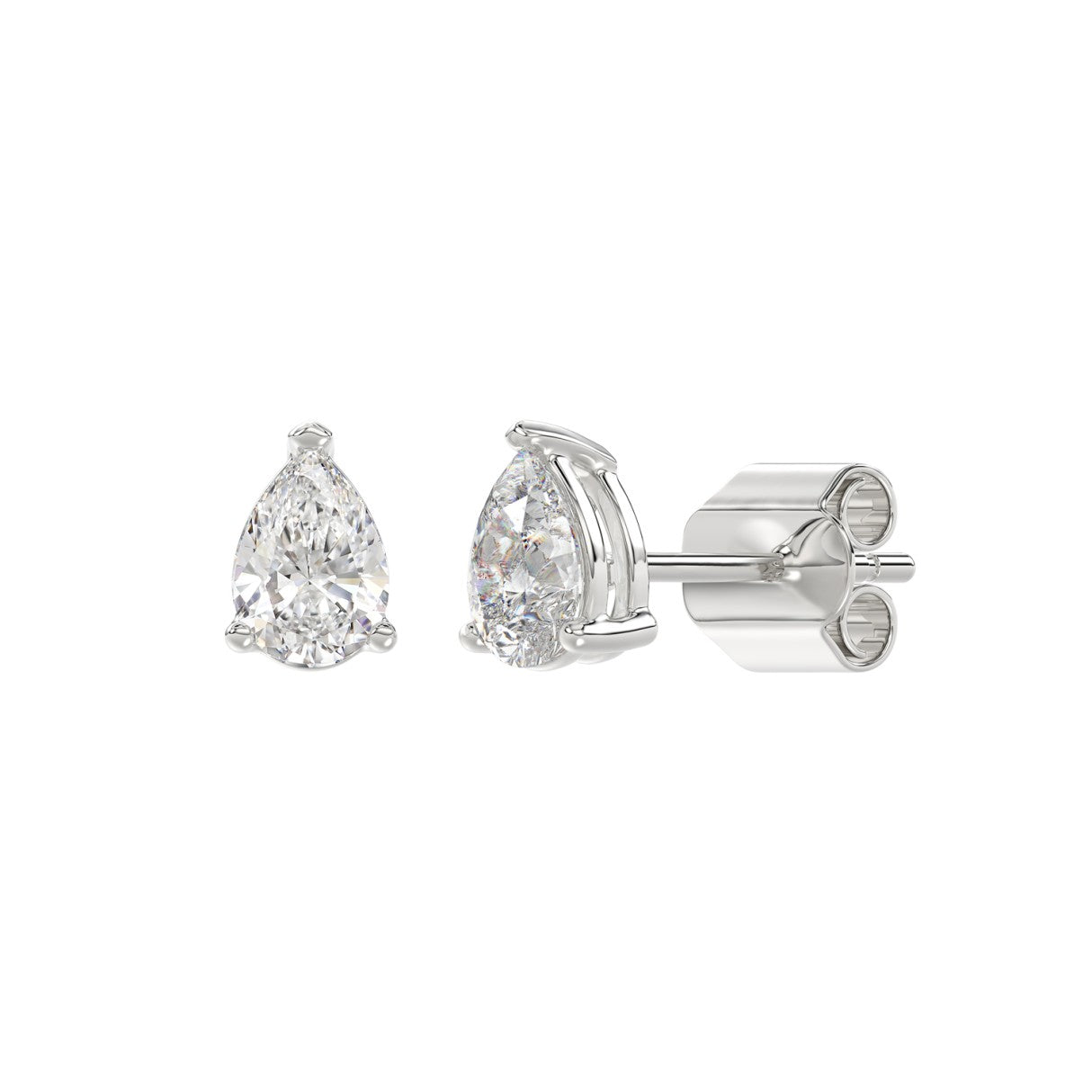 Lab Diamond 3-Prong Pear Stud Earring - 1ct - 14K White Gold
