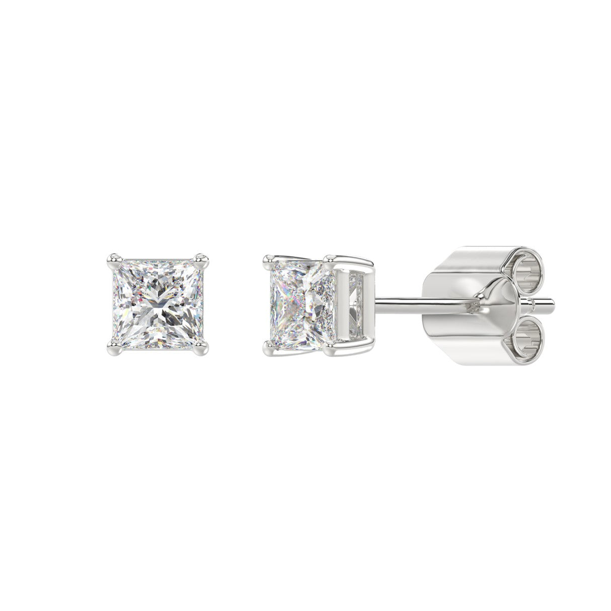 Lab Diamond 4-Prong Princess Stud Earring - 1ct - 14K White Gold