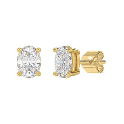 Lab Diamond 4-Prong Oval Stud Earring - 4ct - 14K Yellow Gold