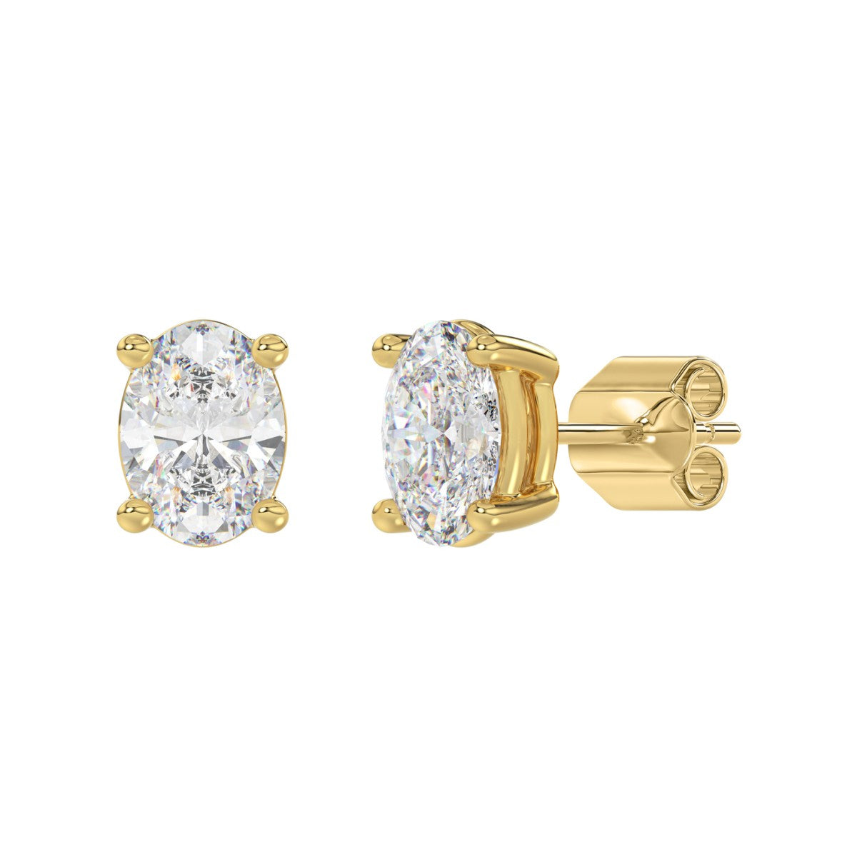 Lab Diamond 4-Prong Oval Stud Earring - 4ct - 14K Yellow Gold