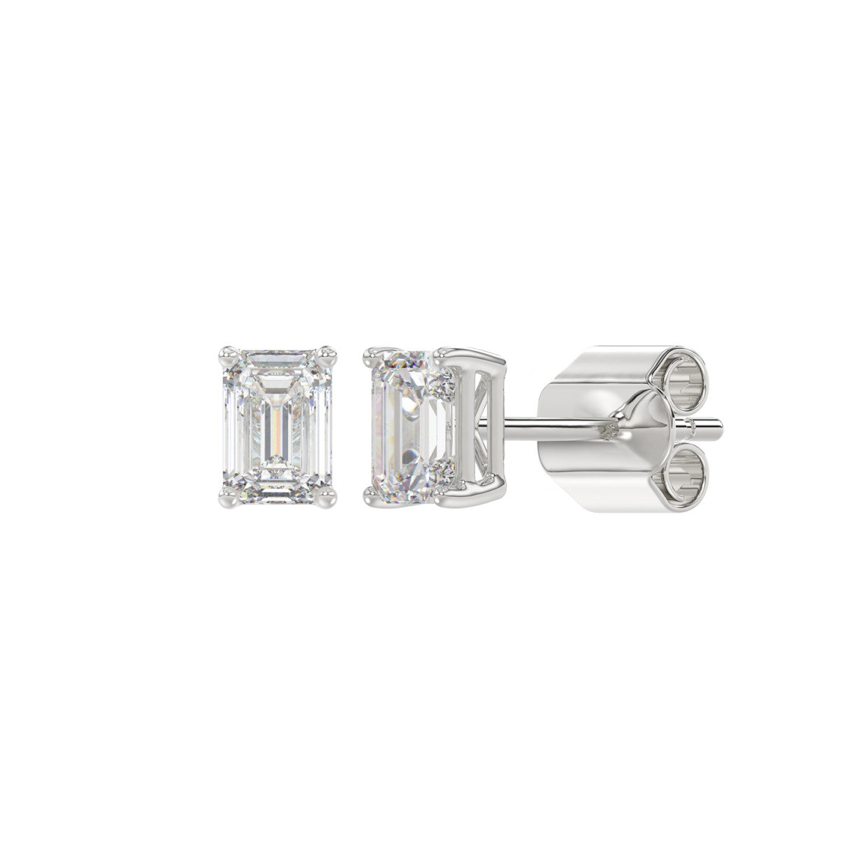 Lab Diamond 4-Prong Emerald Cut Stud Earring - 1ct - 14K White Gold