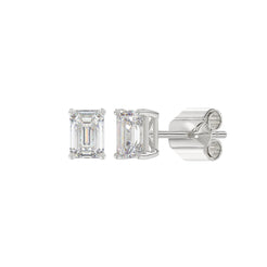 Lab Diamond 4-Prong Emerald Cut Stud Earring - 1ct - 14K White Gold