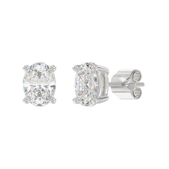 Lab Diamond 4-Prong Oval Stud Earring - 4ct - 14K White Gold