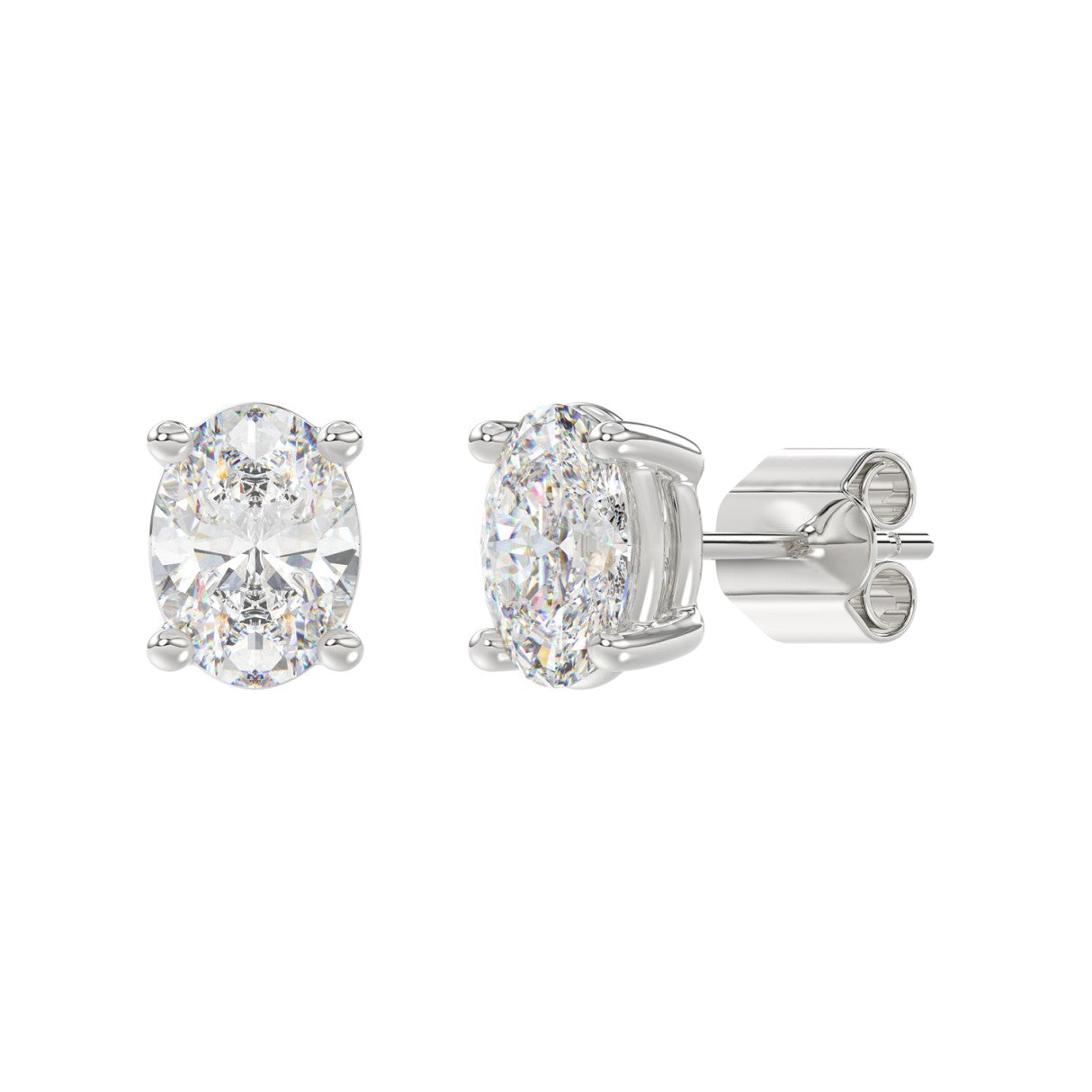 Lab Diamond 4-Prong Oval Stud Earring - 4ct - 14K White Gold