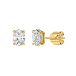 Lab Diamond 4-Prong Oval Stud Earring - 2ct - 14K Yellow Gold
