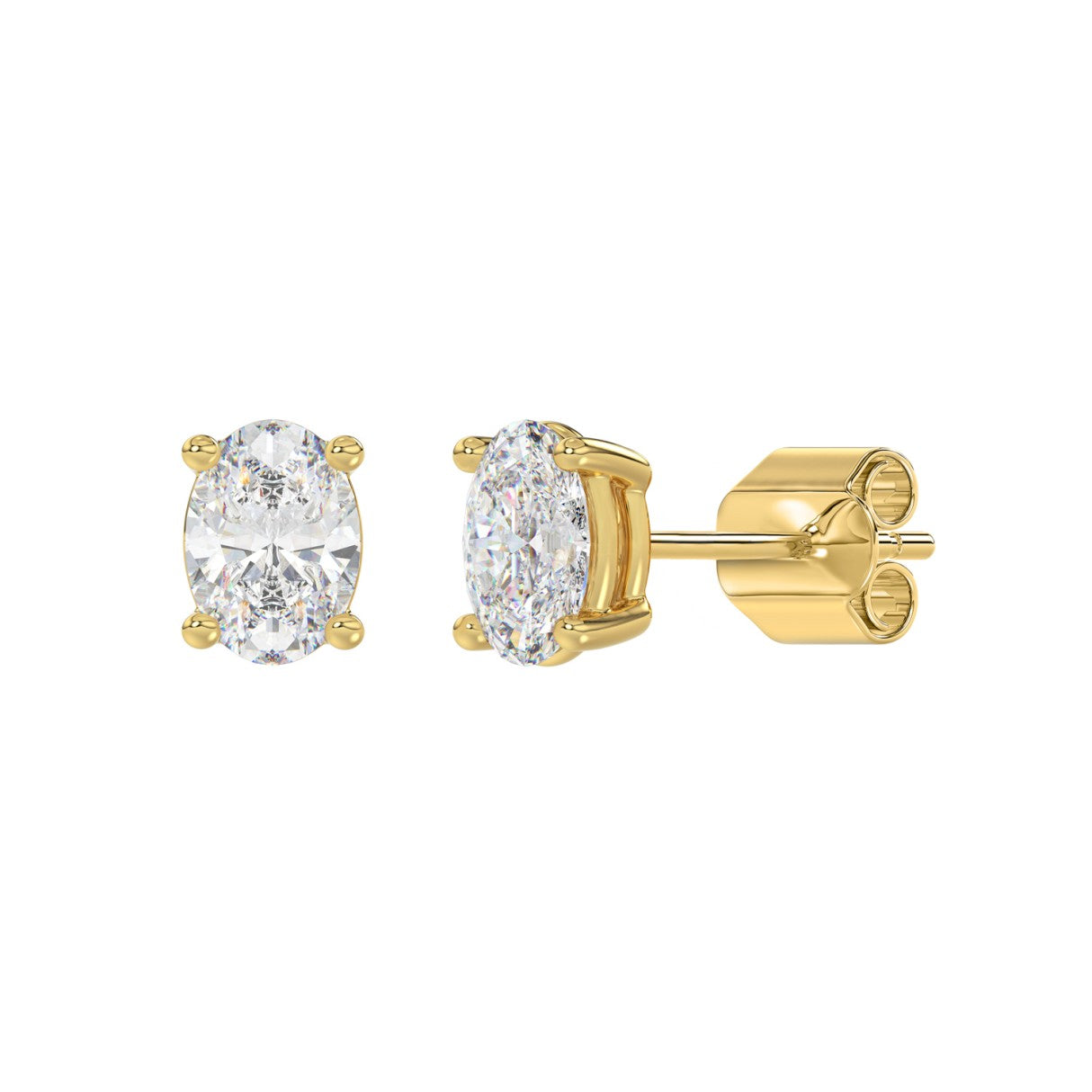 Lab Diamond 4-Prong Oval Stud Earring - 2ct - 14K Yellow Gold
