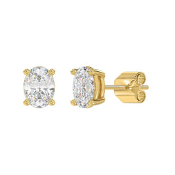 Lab Diamond 4-Prong Oval Stud Earring - 2.5ct - 14K Yellow Gold