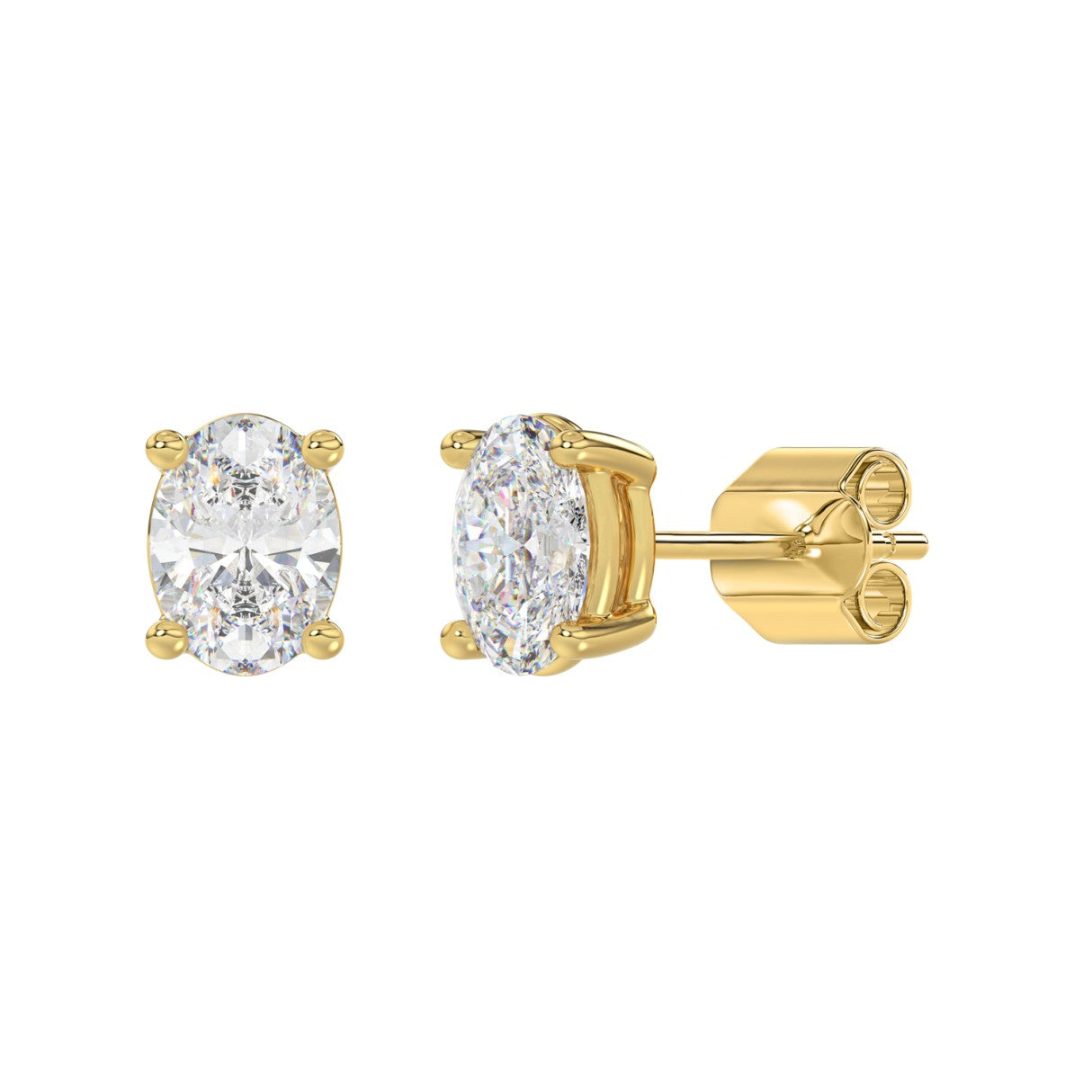 Lab Diamond 4-Prong Oval Stud Earring - 2.5ct - 14K Yellow Gold