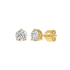 3 Prong Basket Pushback Stud Earrings - 1.5ct - 14K Yellow Gold