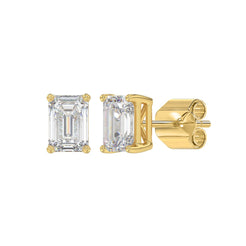 Lab Diamond 4-Prong Emerald Cut Stud Earring - 2ct - 14K Yellow Gold
