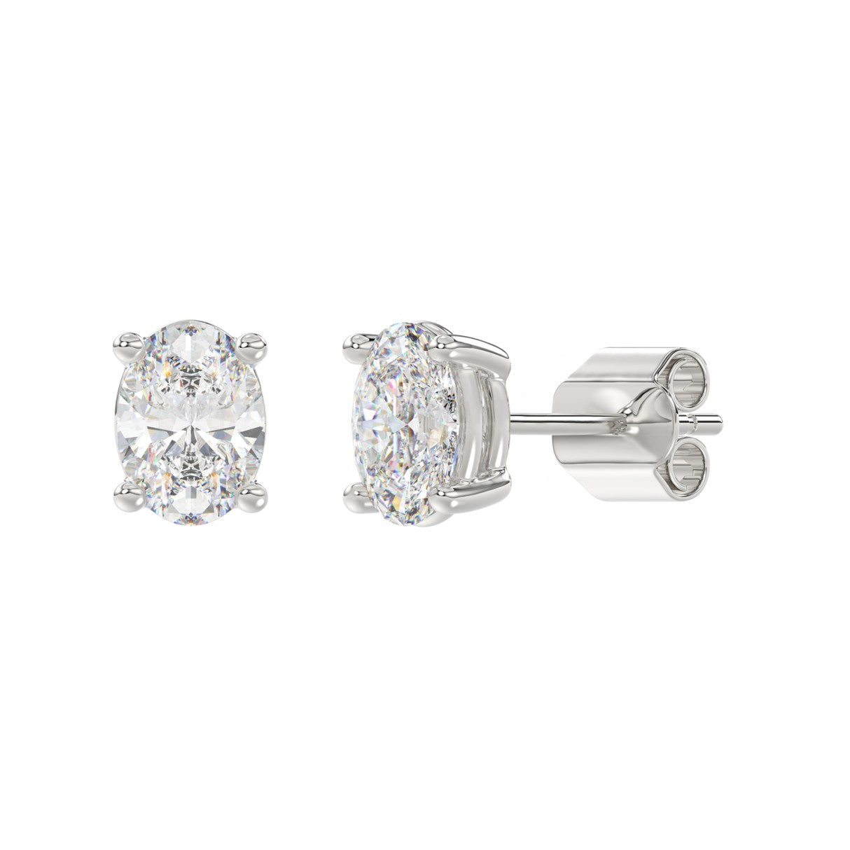 Lab Diamond 4-Prong Oval Stud Earring - 2.5ct - 14K White Gold