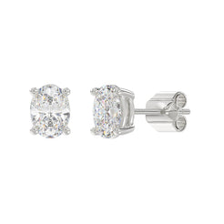 Lab Diamond 4-Prong Oval Stud Earring - 2.5ct - 14K White Gold