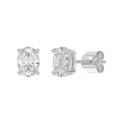 Lab Diamond 4-Prong Oval Stud Earring - 3ct - 14K White Gold