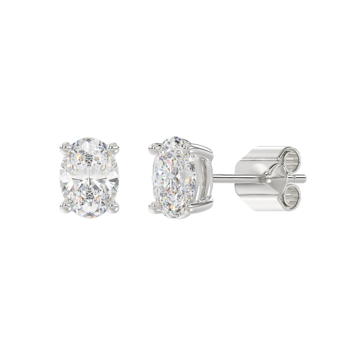 Lab Diamond 4-Prong Oval Stud Earring - 2ct - 14K White Gold