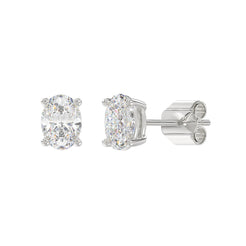 Lab Diamond 4-Prong Oval Stud Earring - 2ct - 14K White Gold