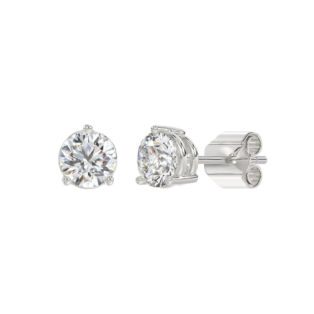Lab Diamond 3-Prong Basket Pushback Stud Earrings - 2.5ct - 14K White Gold