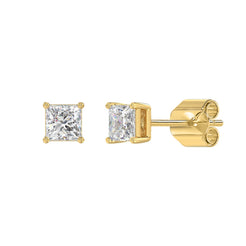Lab Diamond 4-Prong Princess Stud Earring - 1ct - 14K Yellow Gold