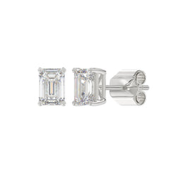 Lab Diamond 4-Prong Emerald Cut Stud Earring - 1.5ct - 14K White Gold