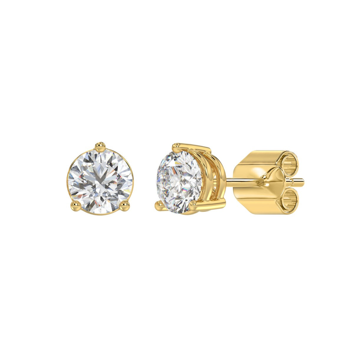 Lab Diamond 3-Prong Basket Pushback Stud Earrings - 2.5ct - 14K Yellow Gold