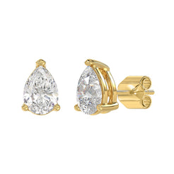 Lab Diamond 3-Prong Pear Stud Earring - 3ct - 14K Yellow Gold