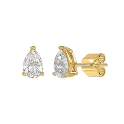 Lab Diamond 3-Prong Pear Stud Earring - 2ct - 14K Yellow Gold