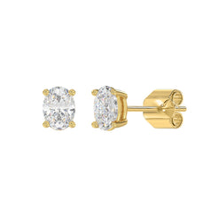 Lab Diamond 4-Prong Oval Stud Earring - 1.5ct - 14K Yellow Gold