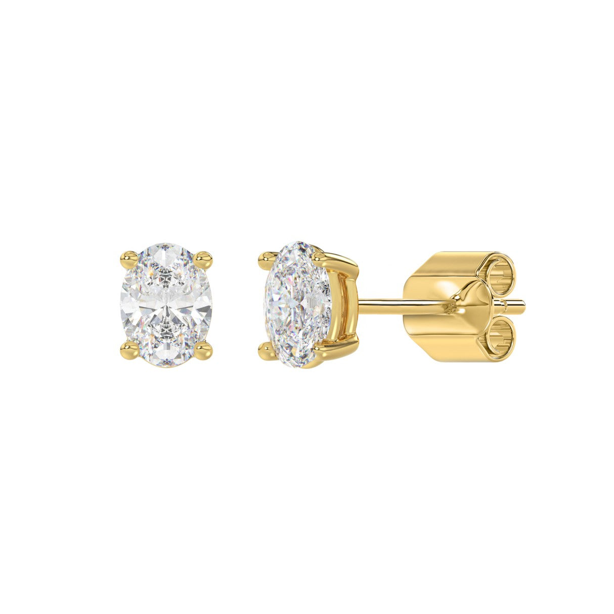 Lab Diamond 4-Prong Oval Stud Earring - 1.5ct - 14K Yellow Gold