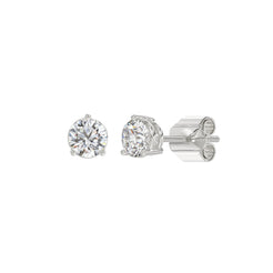 3 Prong Basket Pushback Stud Earrings - 1ct - 14K White Gold