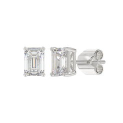 Lab Diamond 4-Prong Emerald Cut Stud Earring - 2ct - 14K White Gold