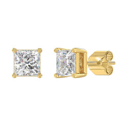 Lab Diamond 4-Prong Princess Stud Earring - 4ct - 14K Yellow Gold
