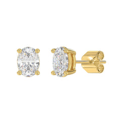 Lab Diamond 4-Prong Oval Stud Earring - 3ct - 14K Yellow Gold