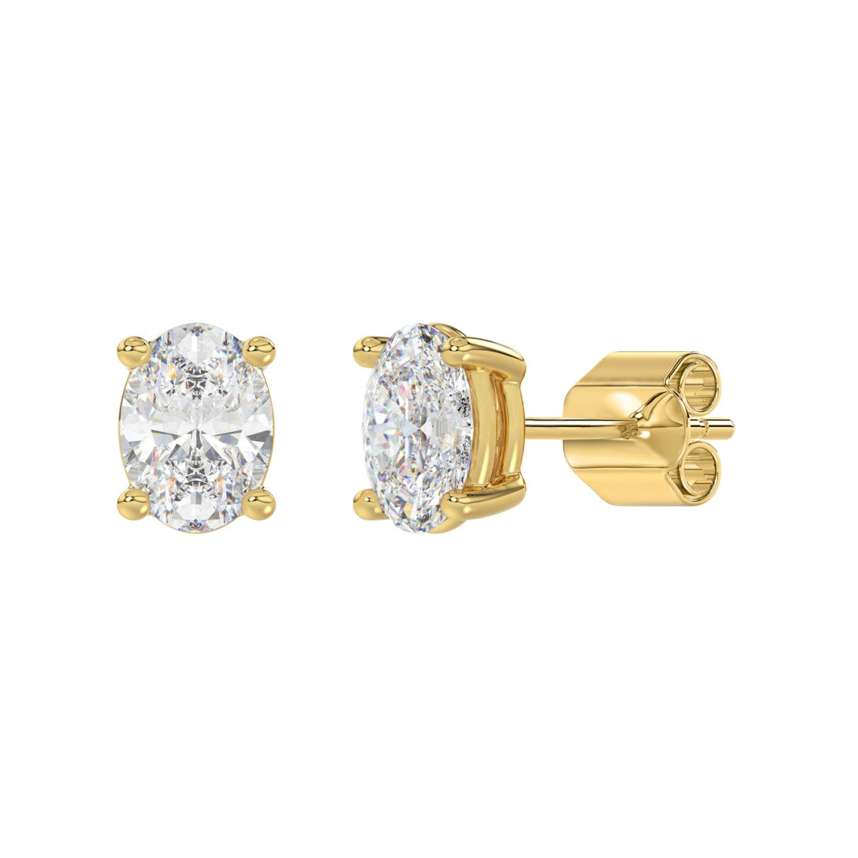 Lab Diamond 4-Prong Oval Stud Earring - 3ct - 14K Yellow Gold