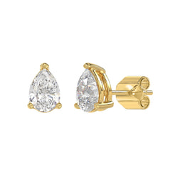 Lab Diamond 3-Prong Pear Stud Earring - 2.5ct - 14K Yellow Gold