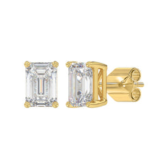 Lab Diamond 4-Prong Emerald Cut Stud Earring - 4ct - 14K Yellow Gold