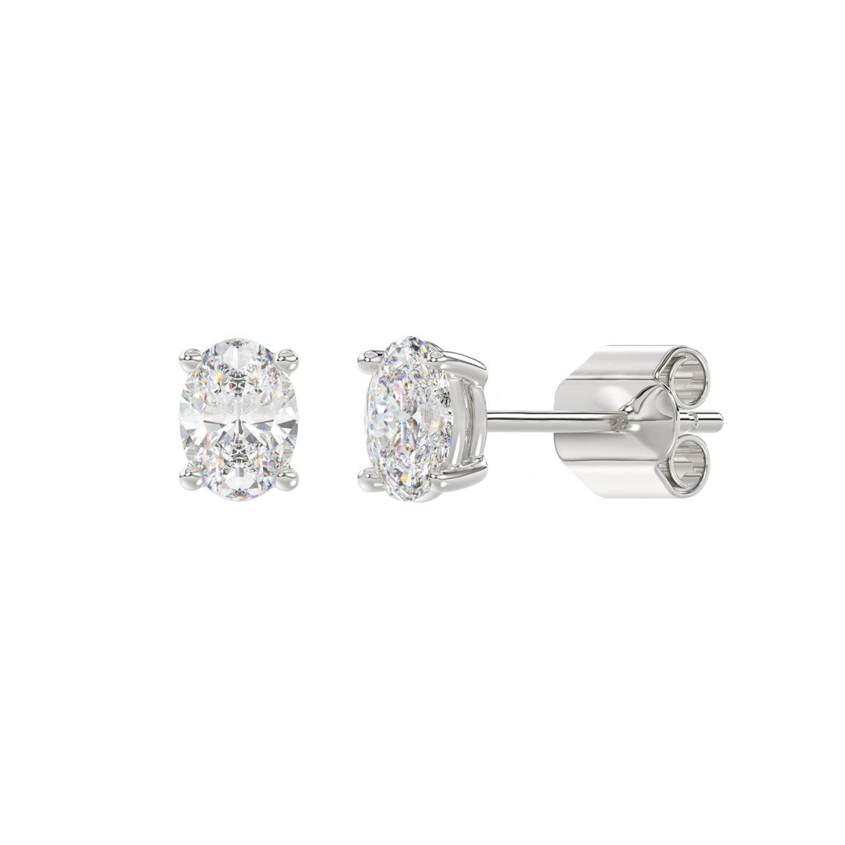 Lab Diamond 4-Prong Oval Stud Earring - 1ct - 14K White Gold