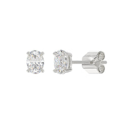 Lab Diamond 4-Prong Oval Stud Earring - 1ct - 14K White Gold