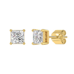 Lab Diamond 4-Prong Princess Stud Earring - 2.5ct - 14K Yellow Gold