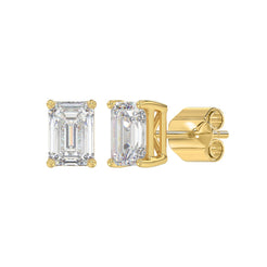 Lab Diamond 4-Prong Emerald Cut Stud Earring - 2.5ct - 14K Yellow Gold